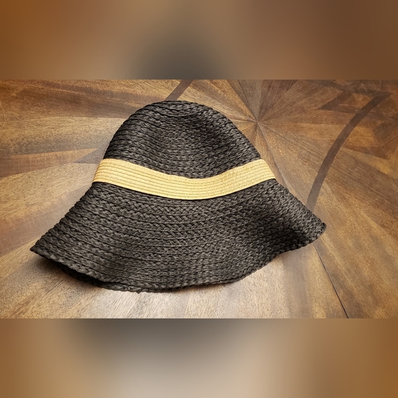 INC International Concepts Straw Bow Kettle Hat Black Floppy Sun Hat One Size - Picture 6 of 8